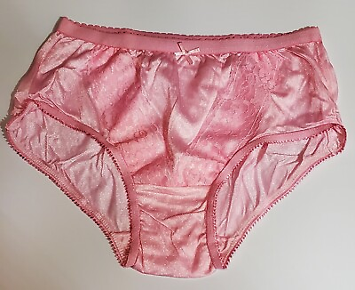 #ad Double Nylon Sissy Panty LACE Shiny 5 S Candy PINK Silky Sheer Brief Granny