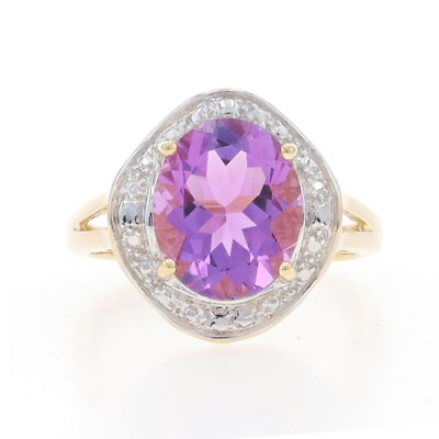 #ad Yellow Gold Amethyst Cocktail Solitaire Ring 10k Oval 3.20ct