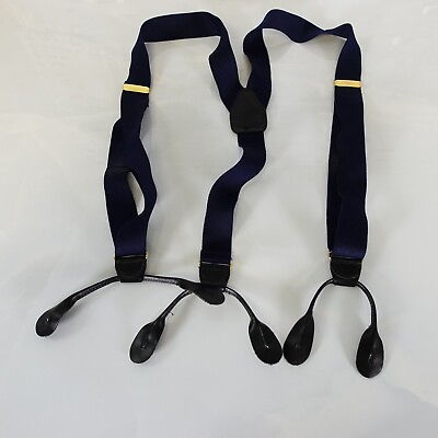 #ad Suspender Mens Blue Navy Button Adjustable Strap Stretch Elastic Solid Y Back $18.88