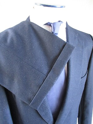 #ad Paul Stuart blue stripe heavy wool flannel vintage 2 piece suit 38L