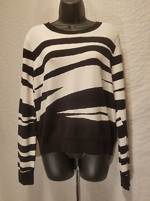 #ad New BAR III Black amp; White Stripes Pullover Sweater Crew Neck Women#x27;s XL XLarge