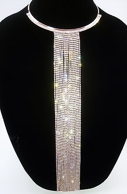 #ad Long Clear Gem Crystal Rhinestone Fashion Necklace Bib Pendant Choker Rose Gold