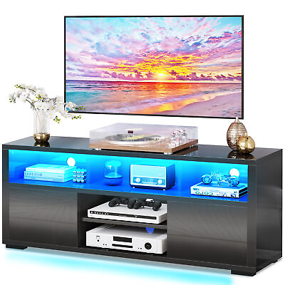 #ad High Gloss TV Stand Cabinet Unit with LED Lights Entertainment Center for 60quot; TV