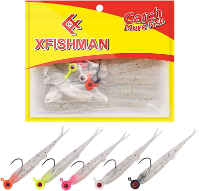 #ad Crappie Baits Plastics Jig Heads Kit Minnow Fishing L#x27;ures For Crappie Panfish