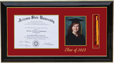 #ad DIPLOMA TASSEL 5X7 PICTURE FRAME BLACK GOLD RED CUSTOMIZABLE H