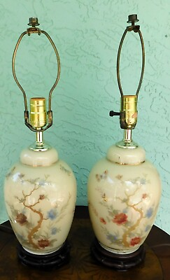 #ad Pair Glass Chinese 9quot; Ginger Jar Table Lamps Butterfly Tree Flowers