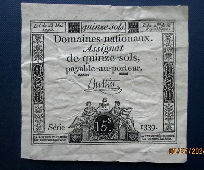 #ad France 15 Sols 1793 banknote Watermark Stamps