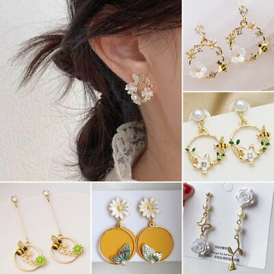 #ad Fashion Silver Flower Women Bee Animal Zircon Earrings Stud Wedding Jewelry