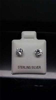 #ad Round Sterling Silver 5mm Stud Earrings Prong Setting Push Back $17.13