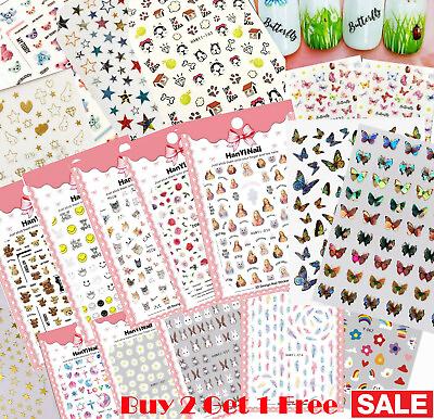 #ad Nail Stickers Art Decal DIY Design Waterproof 3D Butterfly Heart Letters Gold US