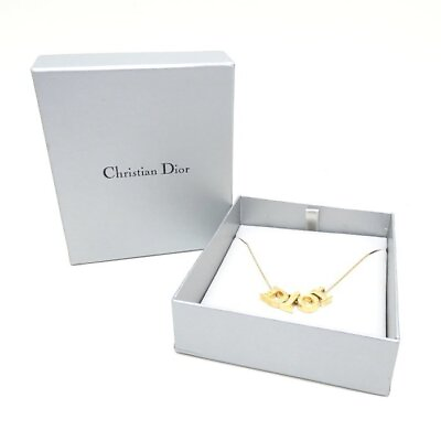 #ad Christian Dior Necklace Logo Rhinestone GP Gold Plated 38.5～43.5cm Boxed 7.2g