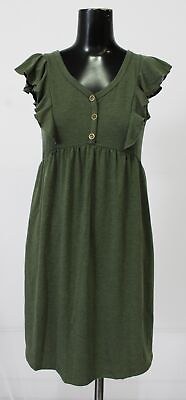 #ad Maurices Women#x27;s 24 7 Ruffle Trim Button Mini Dress RP9 Green Small NWT