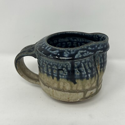 #ad Small Art Pottery Glazed Pitcher Studio Crafted Handmade Blue