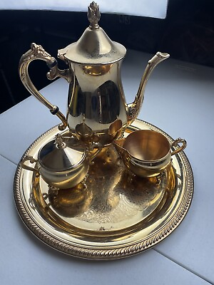 #ad International Company Teapot Set Gold Plated Clawfoot Hong Kong Vintage $63.71