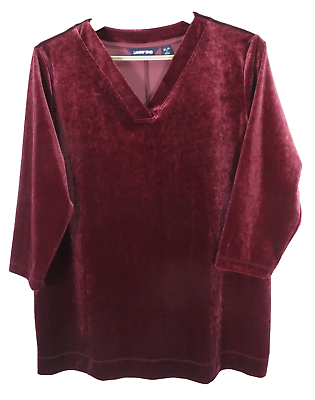 #ad LANDS#x27; END Women Stretch Comfy Polyester Velvet Blouse Dark Wine Red Plus XL 18