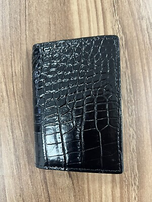 #ad Black Double Side Genuine Crocodile Belly Leather Card Holder Wallet Free Ship.
