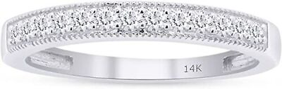 #ad 1 4ct Round Natural Diamond Milgrain Wedding Band Ring Prong Set 14K Solid Gold