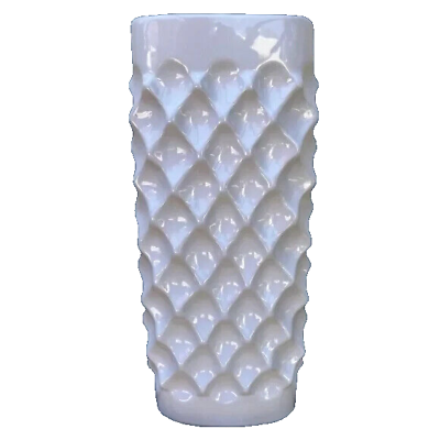#ad Modern White Decorative Cylinder Vase with Honeycomb Texture Design 14quot;x 5.5quot;