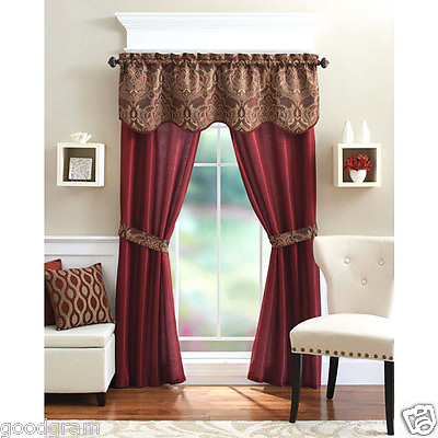#ad Unique 5 Piece Complete Window Curtain Set With Tiebacks Assorted Colors