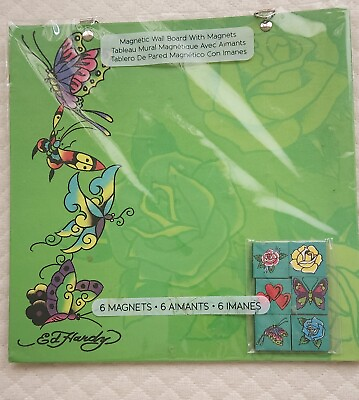 #ad Ed Hardy Studio 18 Magnetic Wall Board w 6 Magnets. New sealed 10quot;×10quot;.