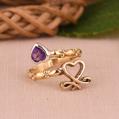 #ad 925 Silver Promise Heart Love Knot Ring For Valentine#x27;s Day Gift With Amehtyst