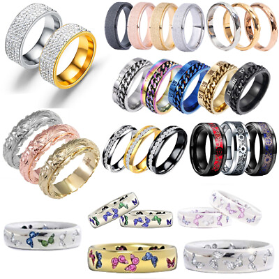 #ad Men Women CZ Couple Stainless Steel Wedding Rings Titanium Engagement Band 5 13♡