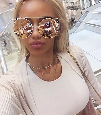 #ad Round Mirror Reflective Lenses Oversized Technologic Women Metal Big Sunglasses