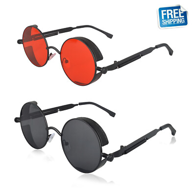 #ad Retro Gothic Steampunk Circle Sunglasses for Women Men Round Lens Metal Frame
