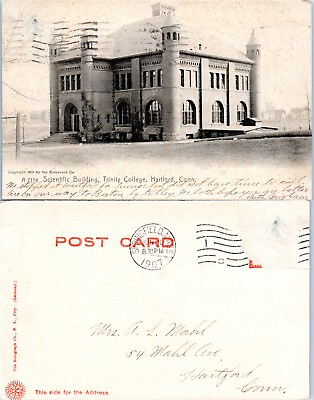 #ad Scientific Building Trinity College Hartford CT Postmarked 1907 Undivided Back