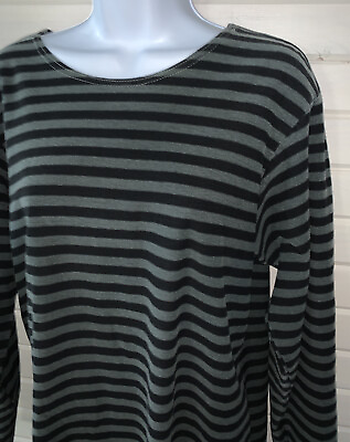 #ad VTG Nannette Keller Sz MEDIUM Heavy Cotton Top Black Gray Stripe Made in USA EUC