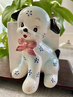 #ad Vtg Ceramic Napco Puppy Dog Planter Baby Nursery ABC Block Japan w Sticker G3096