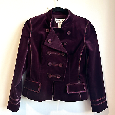 #ad Bloomingdales Womens Vintage Velvet Look Jacket Size 4P Burgundy Plum