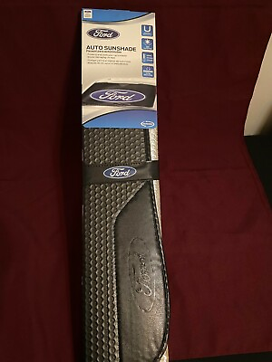 #ad NEW FORD BLACK AUTO UNIVERSAL amp; REVERSIBLE SUNSHADE 27.5quot; x 58quot; WITH FORD LOGO $15.98