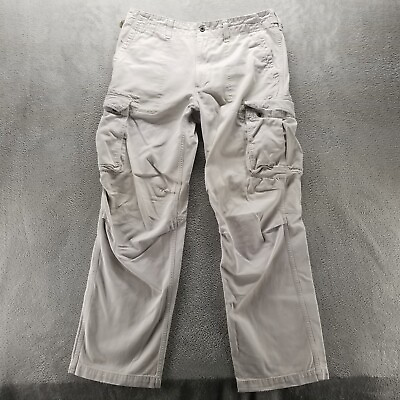 #ad VTG Polo Ralph Lauren Pants Mens 36x34 White Cargo 3D Pocket Military Surplus