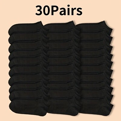 #ad 30 Pairs Black Unisex Casual Plain Thin Ankle Low Cut Stretch Socks Women Men