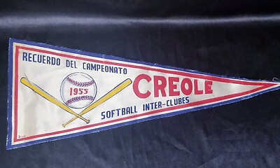 #ad RARE Creole 1955 Recuerdo Del Campeonato Softball Inter clubes Pennant 16.5quot;