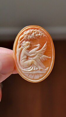 #ad Hand Carved Shell Cameo Lady With Bird
