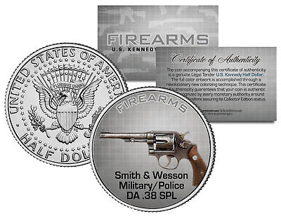 #ad SMITH amp; WESSON Military Police DA .38 SPL Gun Firearm JFK Half Dollar U.S. Coin