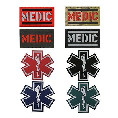 #ad New Reflective Medic EMS Star of Life Hook Loop Patch IR Backing Fastener Badge