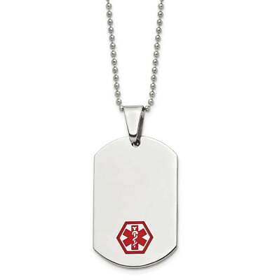 #ad 24quot; Stainless Steel Polished with Red Enamel Medical ID Necklace