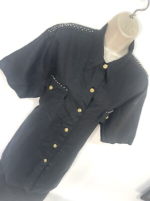 #ad Black shirt uk 16 short sleeve Classic Studded button blouse