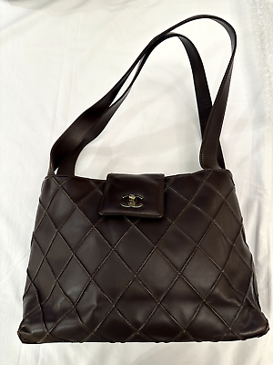 #ad Chanel Vintage Brown Leather Handbag