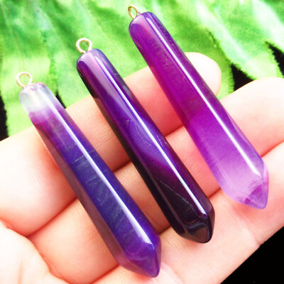 #ad 3Pcs 53x9mm Faceted Purple Agate Hexagonal Pendulum Pendant Bead Q13121