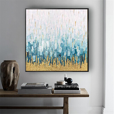 #ad Hand Painted Oil Painting Gray Golden Blue Abstract Wall Art Pictures Canvas