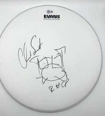 #ad CHAD SMITH SIGNED AUTOGRAPH DRUMHEAD RED HOT CHILI PEPPERS BECKETT BAS