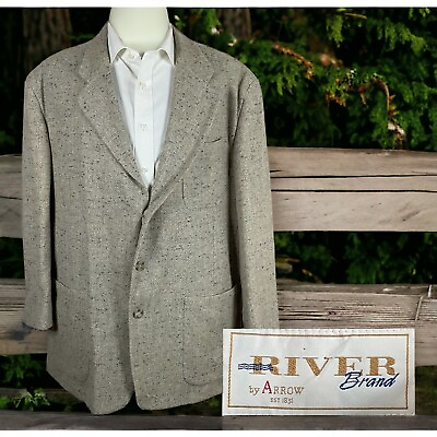 #ad Vintage River Arrow Sport Coat Blazer Mens XL Beige Tweed