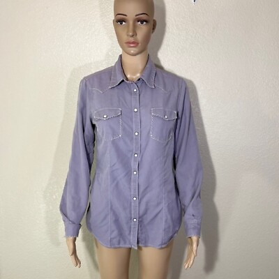 #ad Ryan Michael Womens Purple Silk Cotton Western Pearl Snap Shirt Top M