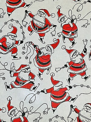 #ad VTG CHRISTMAS WRAPPING PAPER GIFT WRAP ADORABLE SANTA CLAUS ICE SKATING 1950 NOS