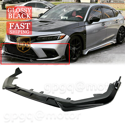 #ad For Honda Civic Sedan Hatch 2022 V Style Glossy Black Front Bumper Lip Splitter