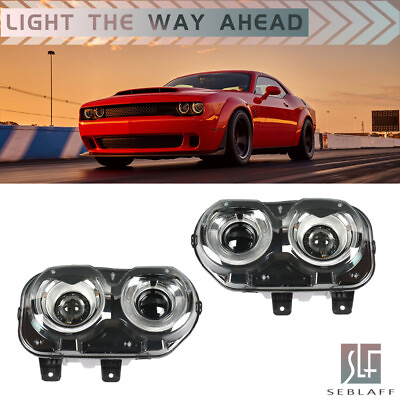 #ad For 2015 2018 Dodge Challenger Headlights With LED DRL Black Housing Rightamp;Left